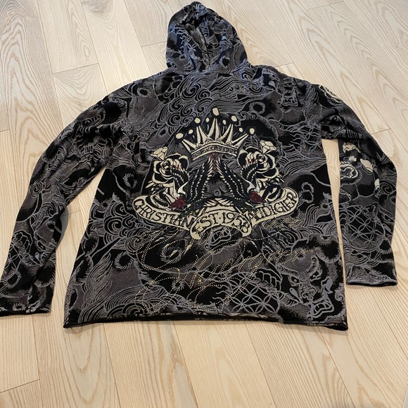 Christian Audigier Men’s Rhinestone Zipper-hooded - Picture 2 of 12